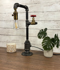 Industrial Pipe Table Lamp with Brass Valve
