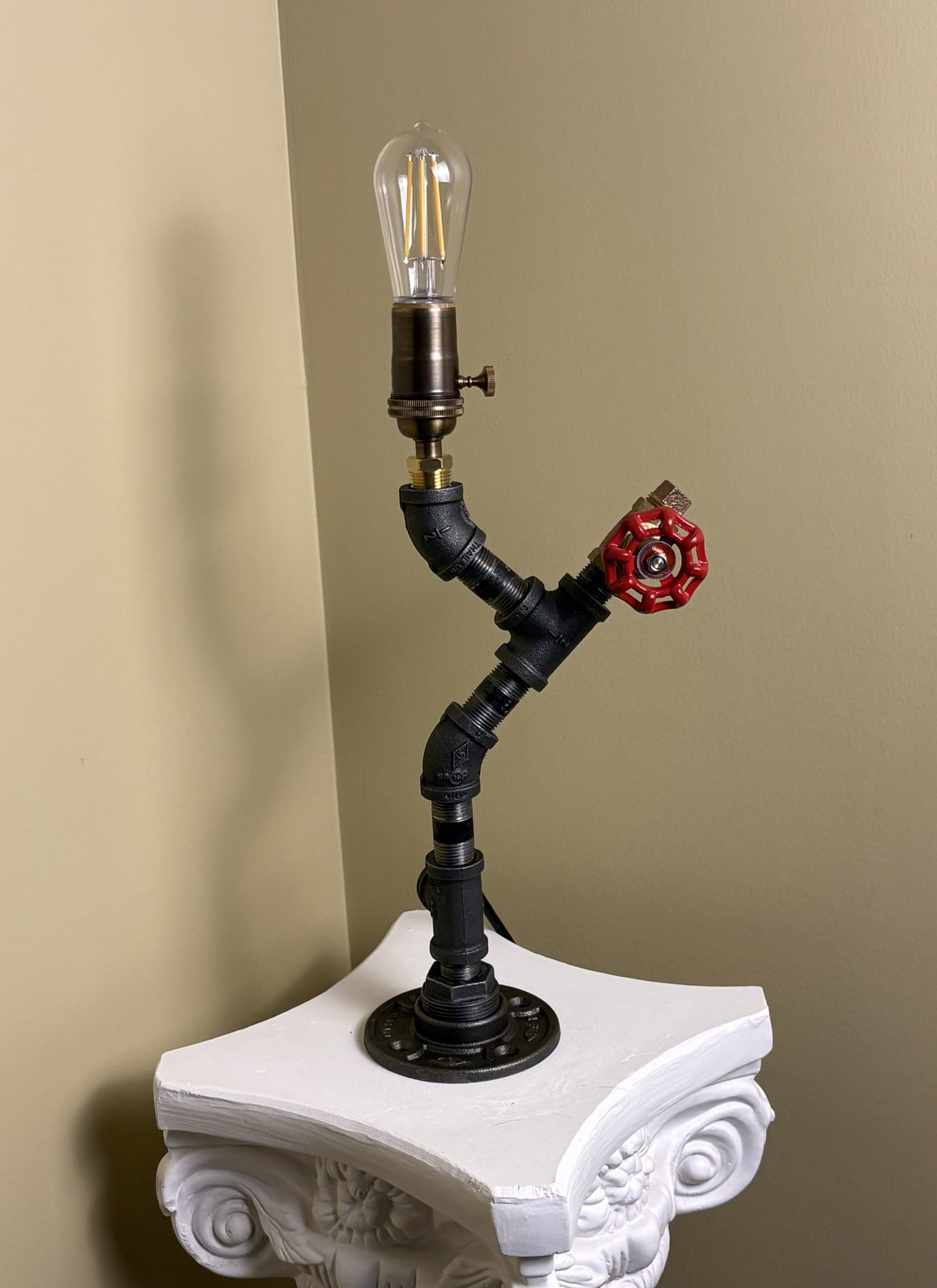 Black Iron Table Lamp with Brass Valve