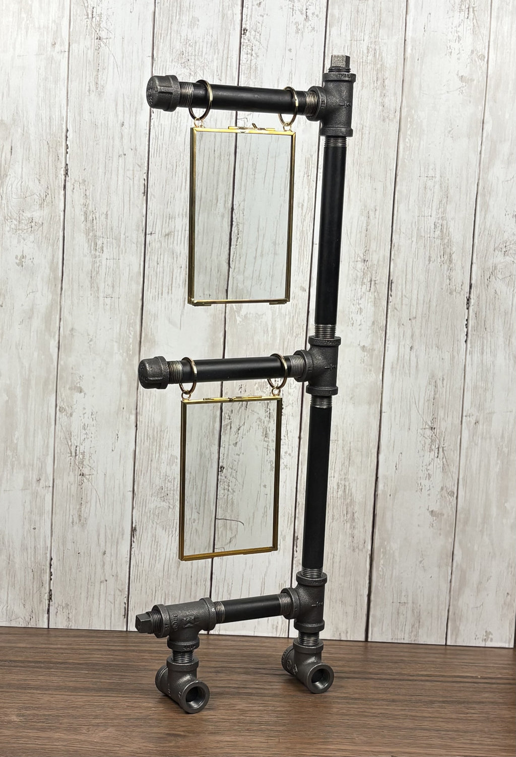 Black Iron Pipe Double Picture Frame Display Stand