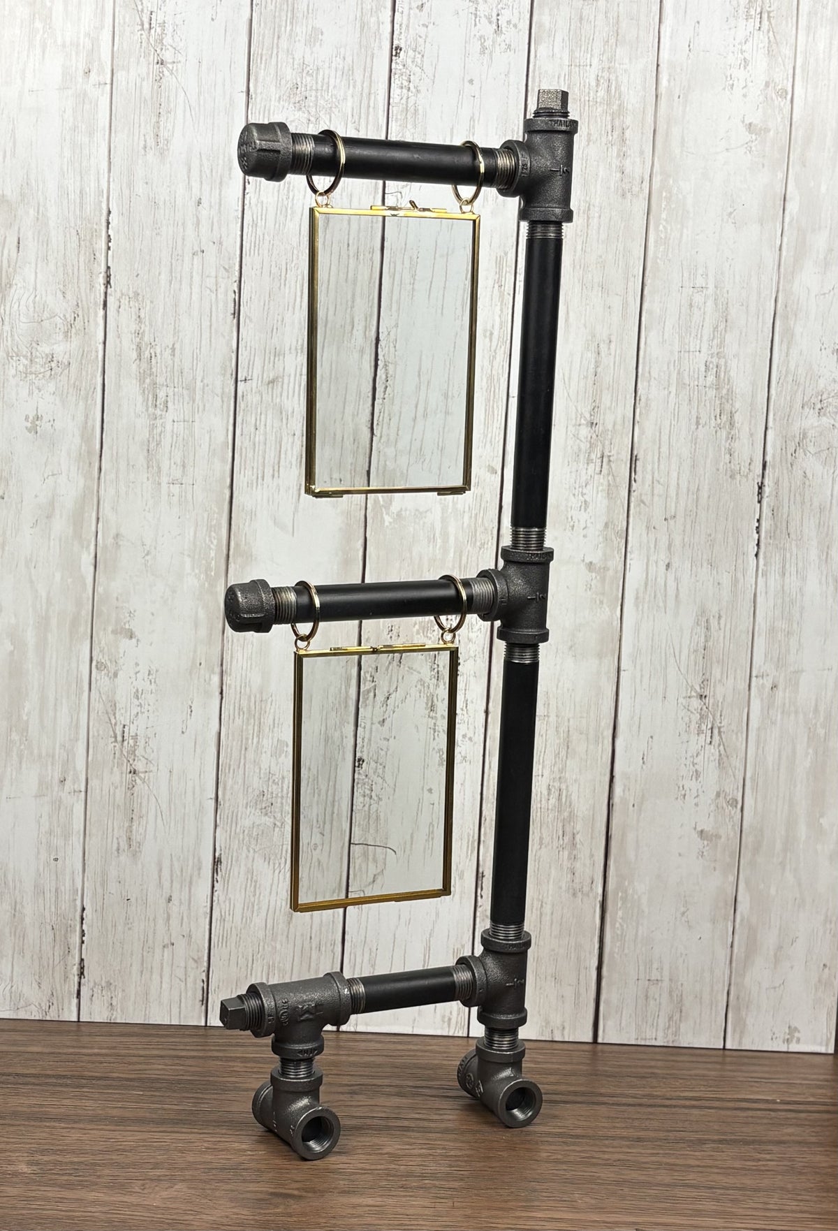 Black Iron Pipe Double Picture Frame Display Stand
