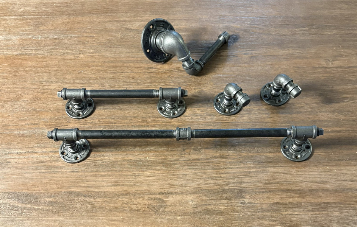 Black Iron Pipe Bathroom Hardware Set – 5 Piece