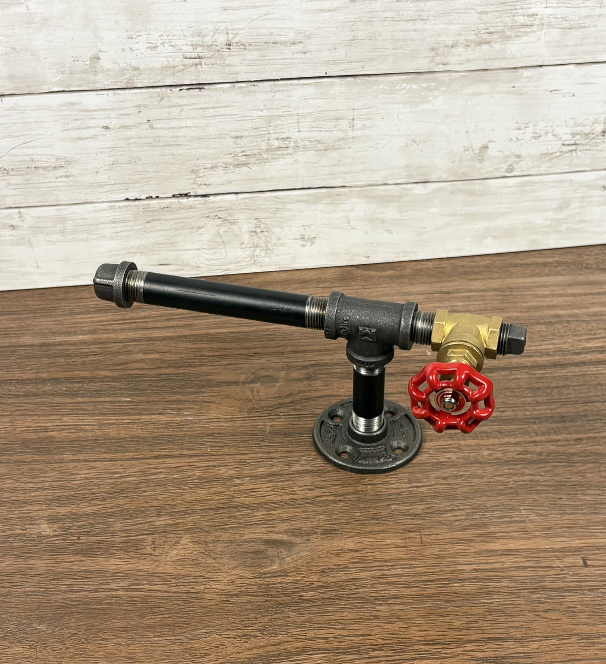 Black Iron Pipe Toilet Paper Holder With Brass Valve