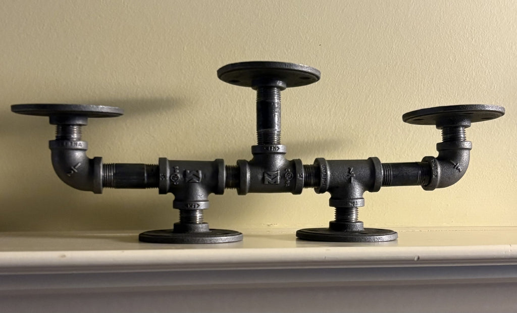Black Iron Pipe Triple Candle Holder