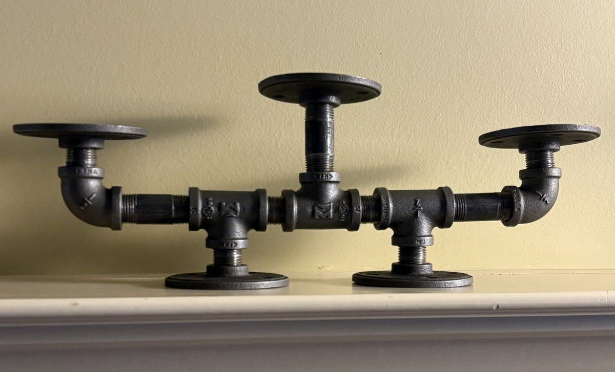 Black Iron Pipe Triple Candle Holder