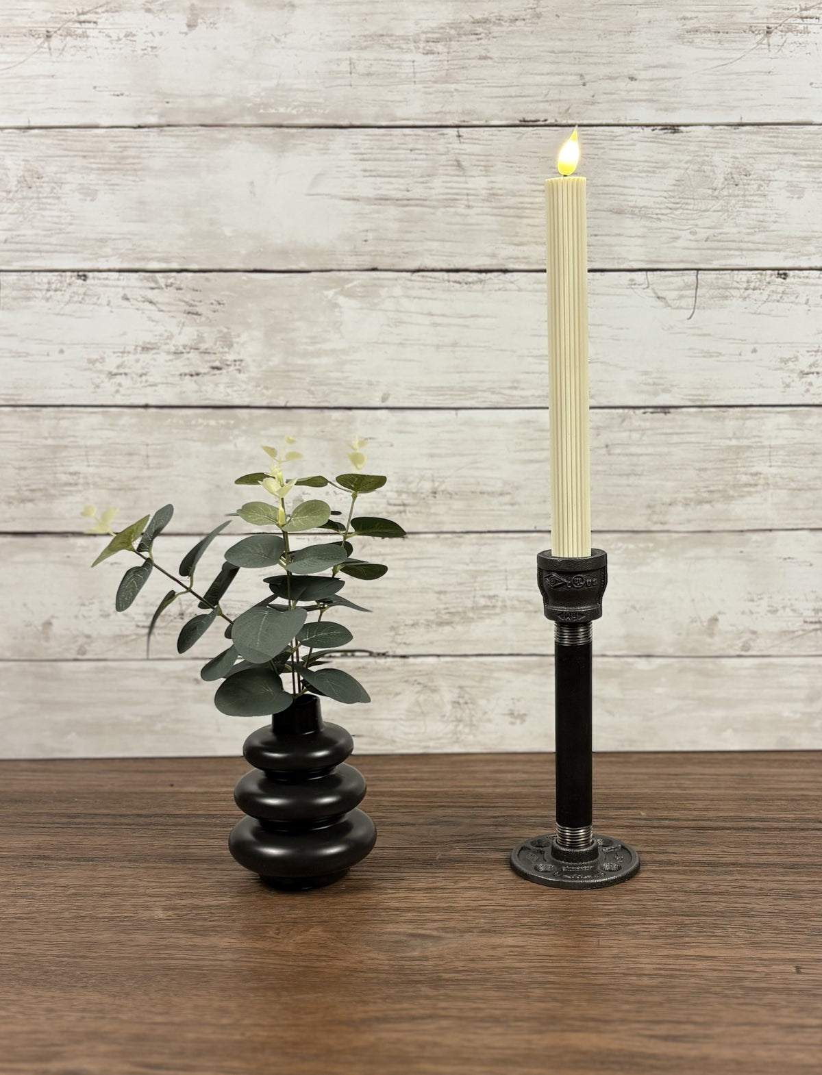 Black Iron Pipe Taper Candle Holder - Set of 2