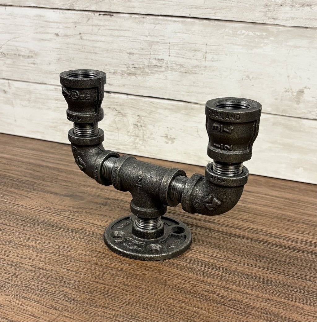Black Iron Pipe Short Double Taper Candle Holder