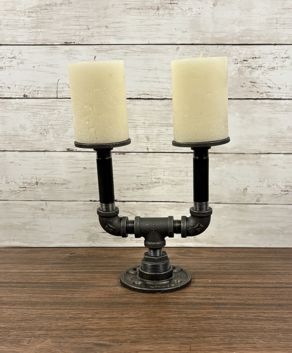Black Iron Pipe Double Candle Holder