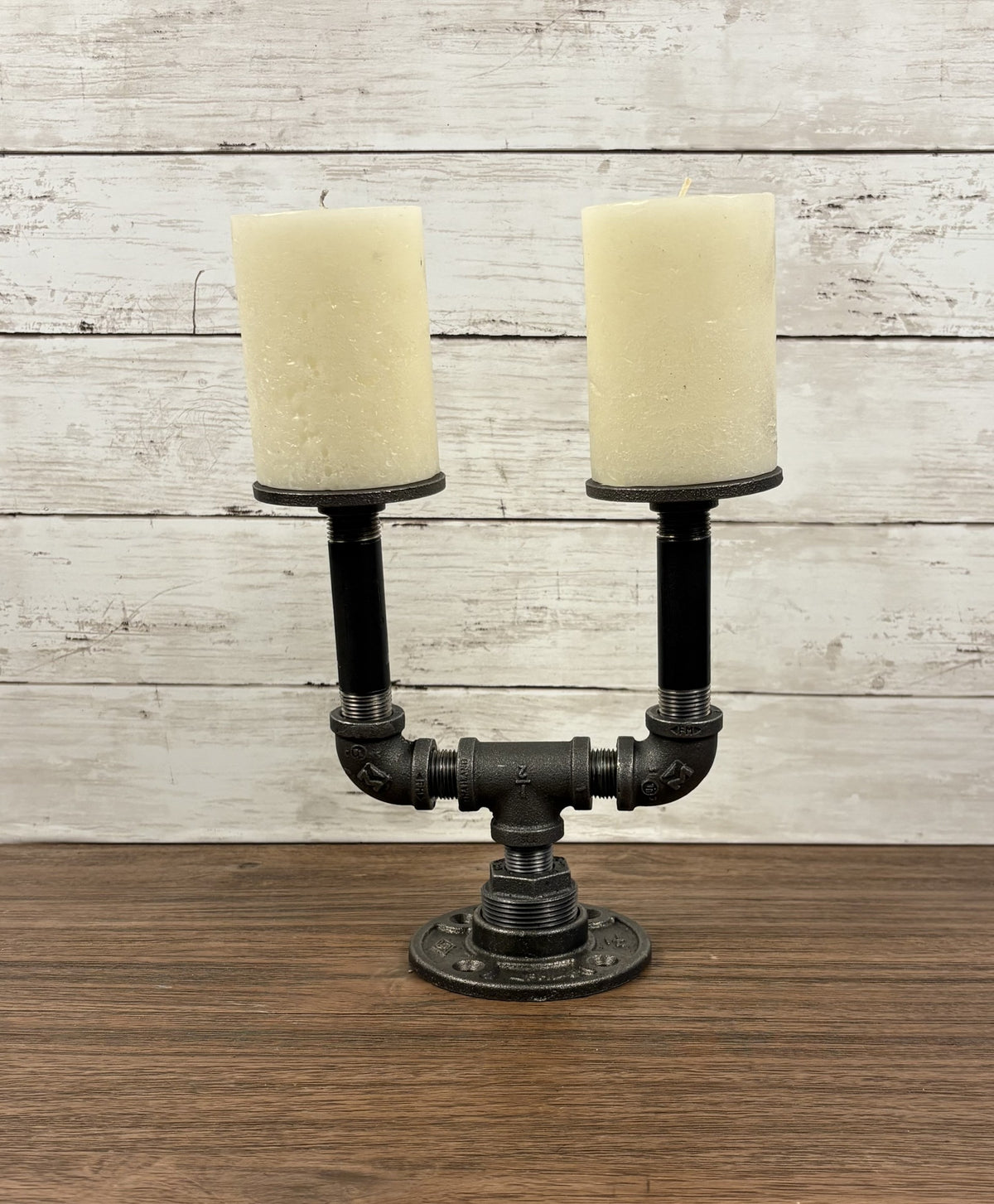 Black Iron Pipe Double Candle Holder