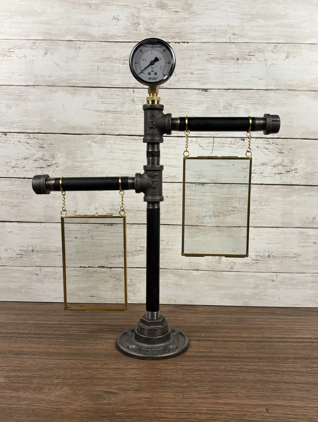 Black Iron Pipe Two-Tier 4x6 Picture Frame Display Stand