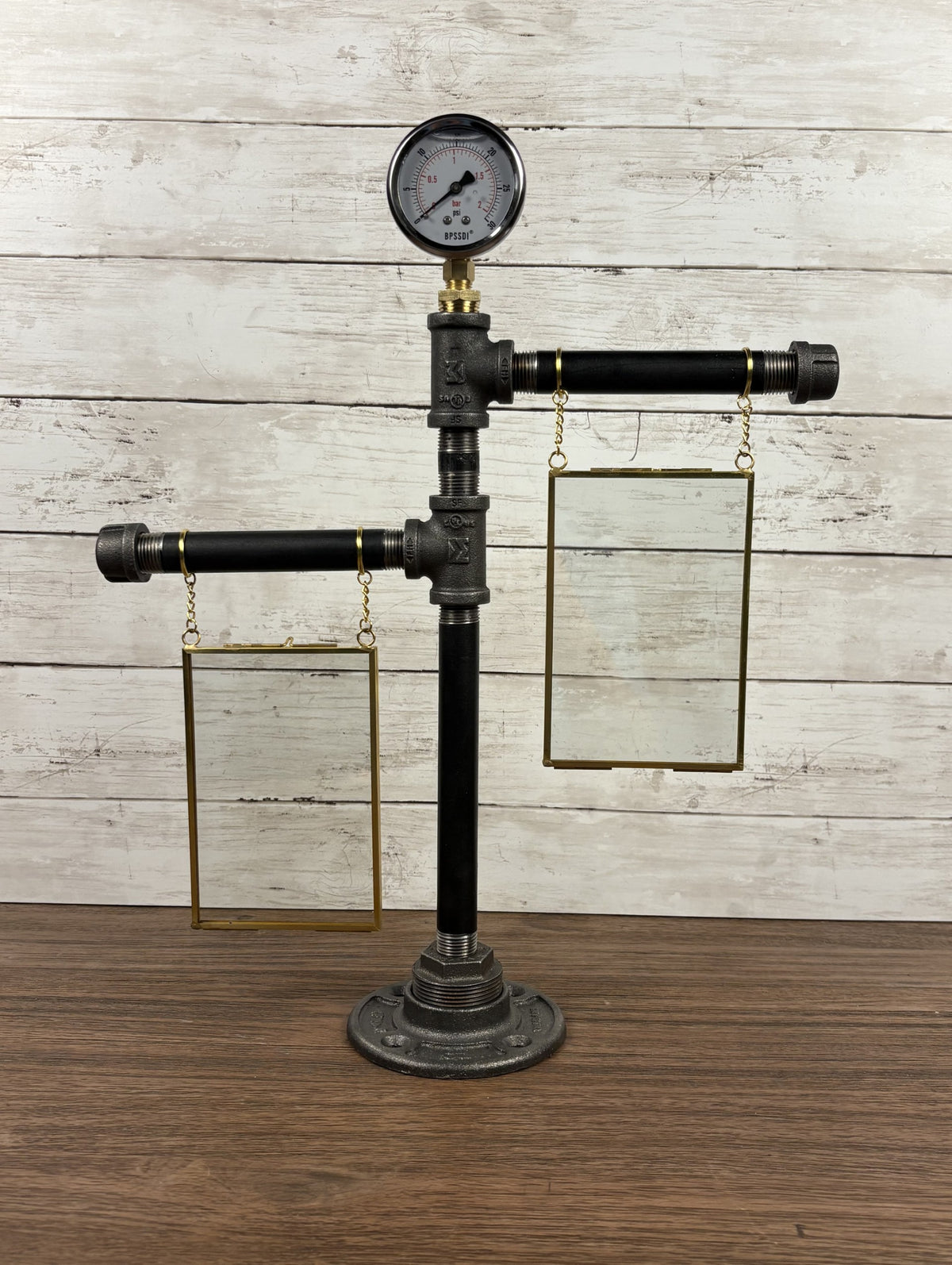 Black Iron Pipe Two-Tier 4x6 Picture Frame Display Stand