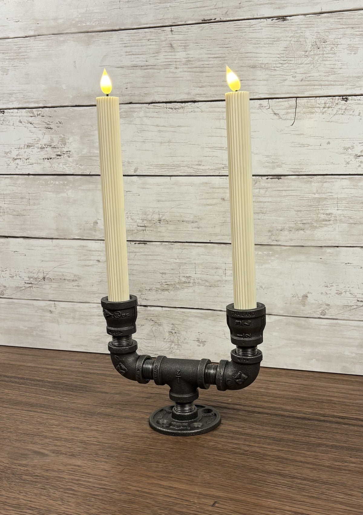 Black Iron Pipe Short Double Taper Candle Holder