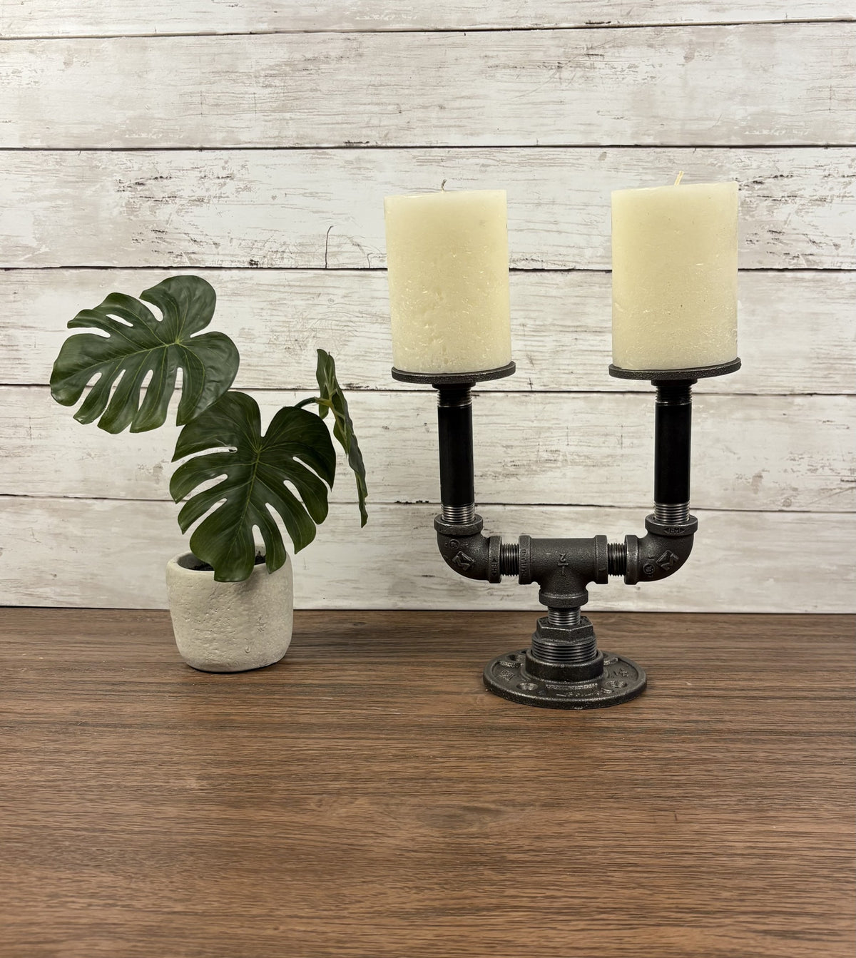 Black Iron Pipe Double Candle Holder