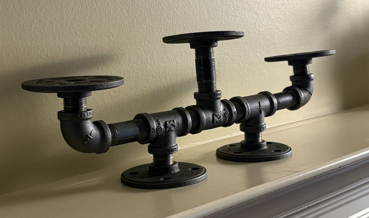 Black Iron Pipe Triple Candle Holder