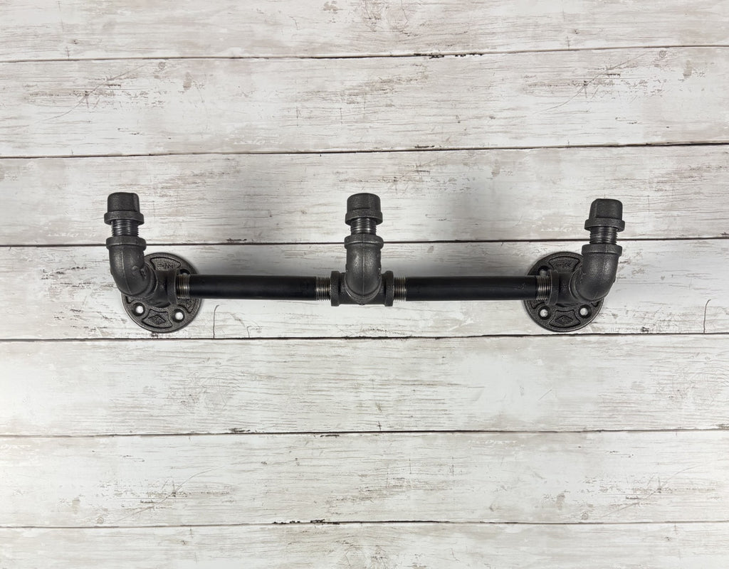 Industrial Pipe Triple Wall Hook Rack