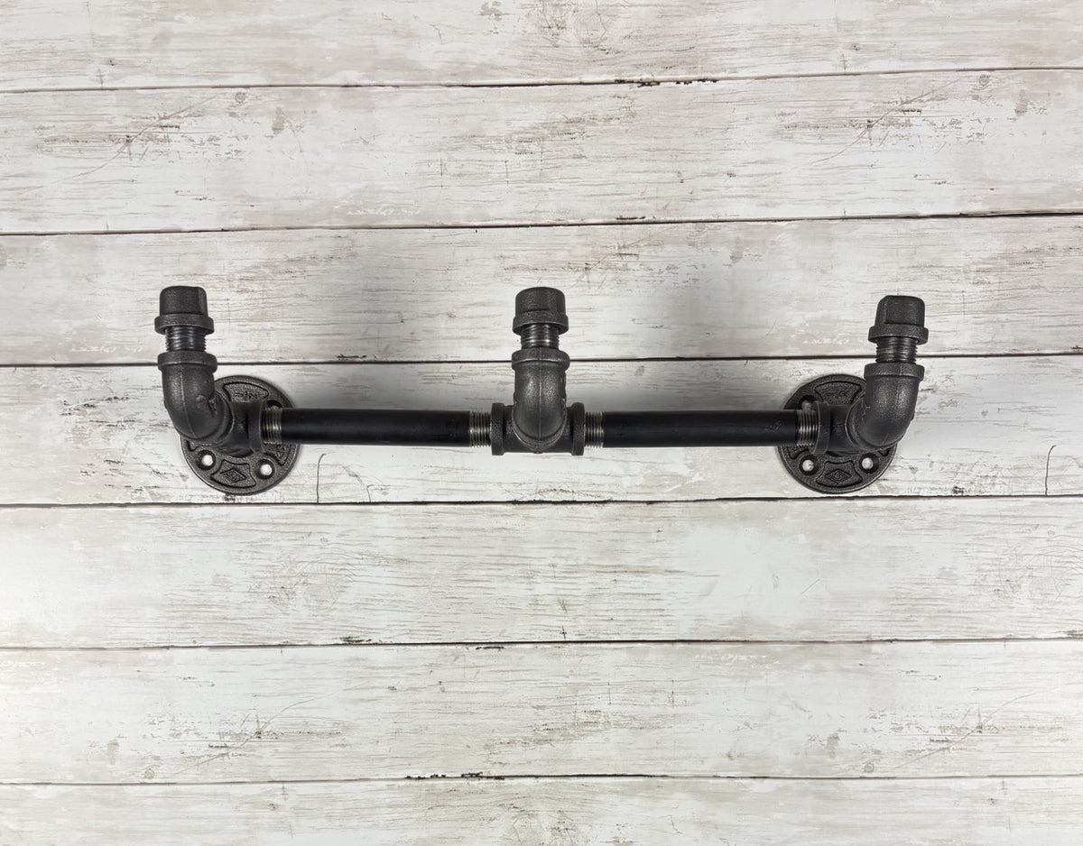 Industrial Pipe Triple Wall Hook Rack