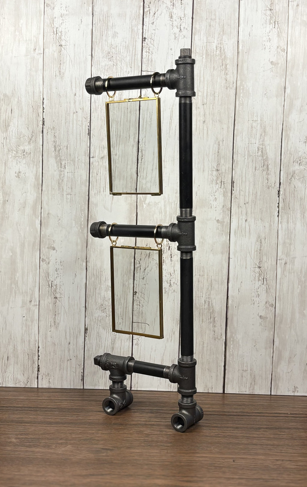 Black Iron Pipe Double Picture Frame Display Stand
