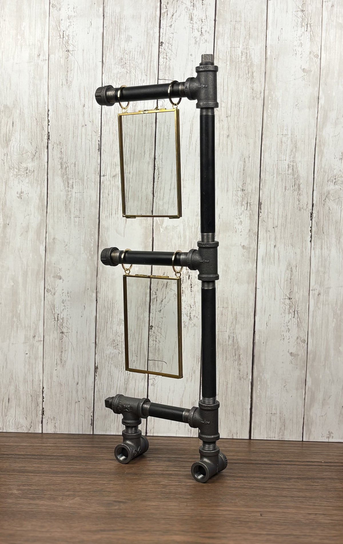 Black Iron Pipe Double Picture Frame Display Stand