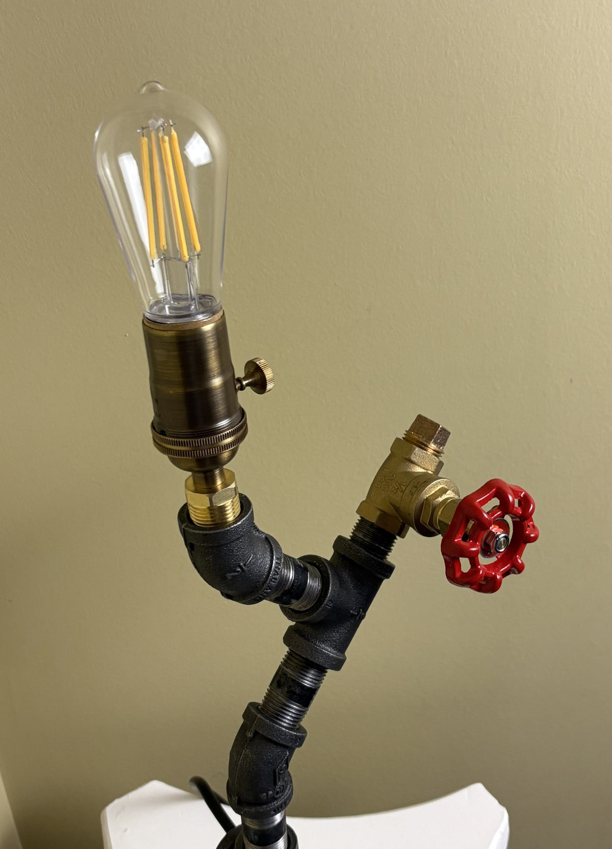 Black Iron Table Lamp with Brass Valve