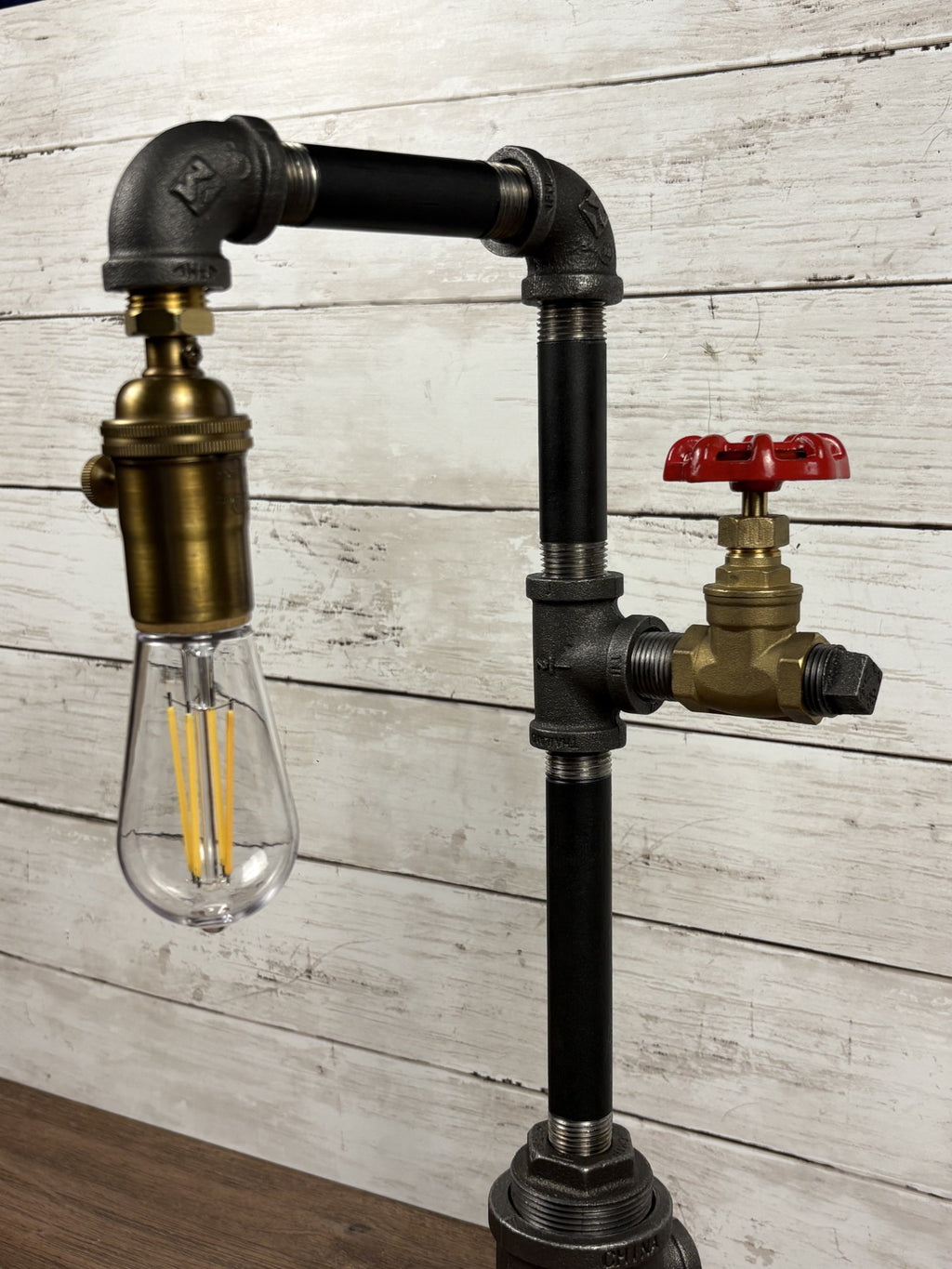 Black Iron Pipe Lamp with Pressure Gauge & Valve
