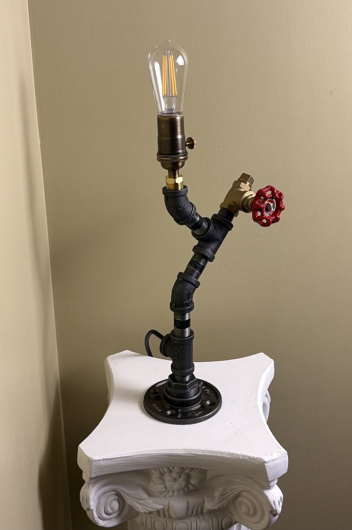 Black Iron Table Lamp with Brass Valve