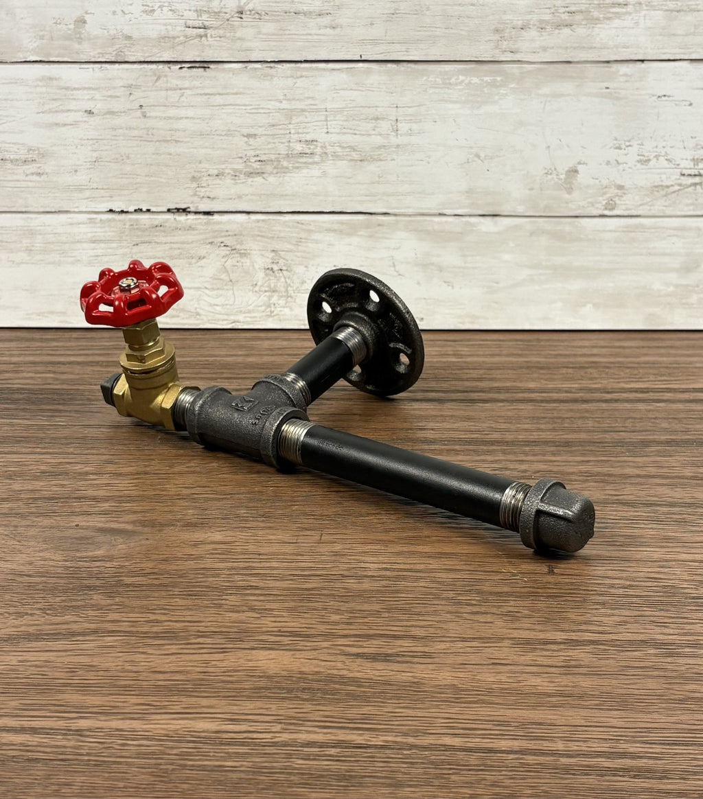 Black Iron Pipe Toilet Paper Holder With Brass Valve