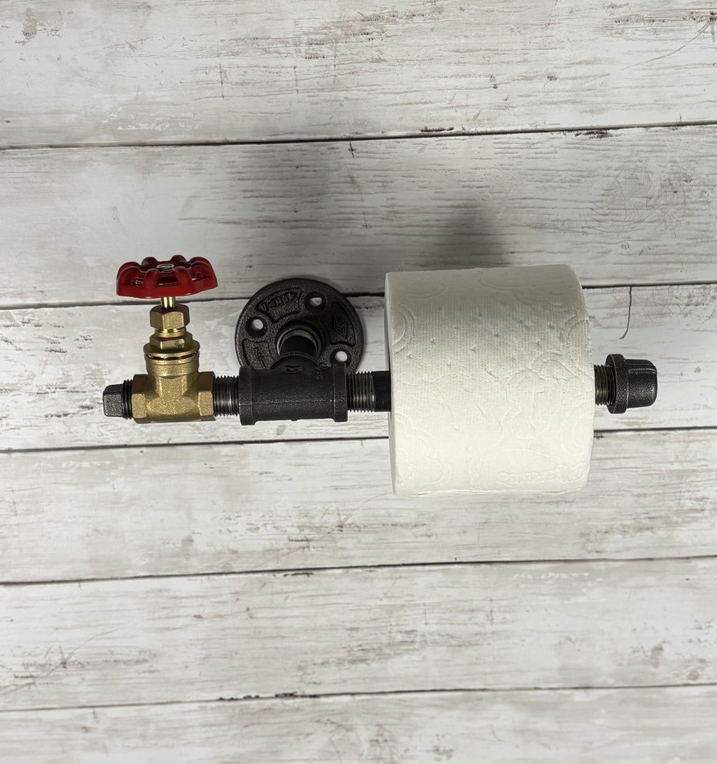 Black Iron Pipe Toilet Paper Holder With Brass Valve