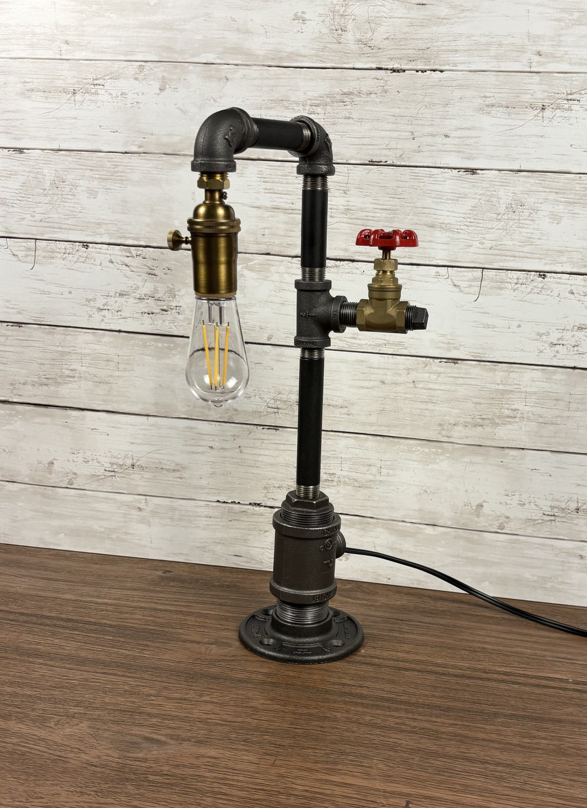 Industrial Pipe Table Lamp with Brass Valve