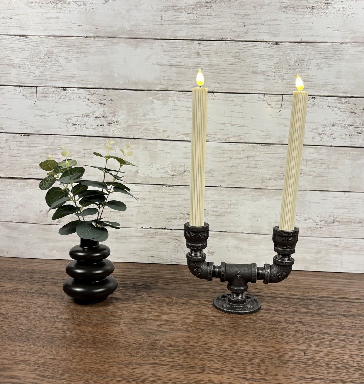 Black Iron Pipe Short Double Taper Candle Holder