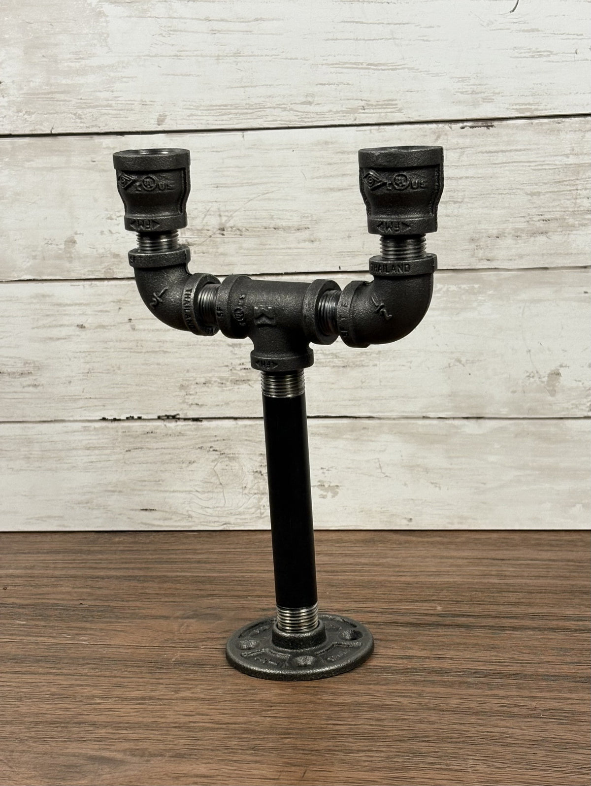 Black Iron Pipe Taper Double Candle Holder