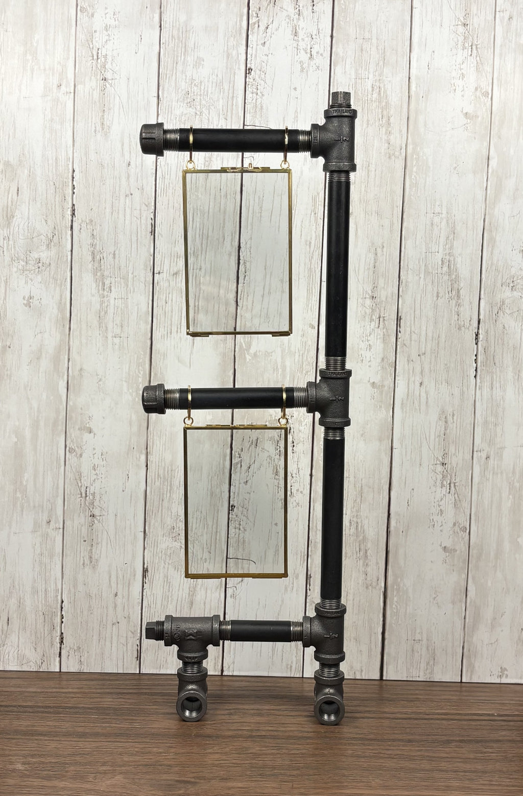 Black Iron Pipe Double Picture Frame Display Stand