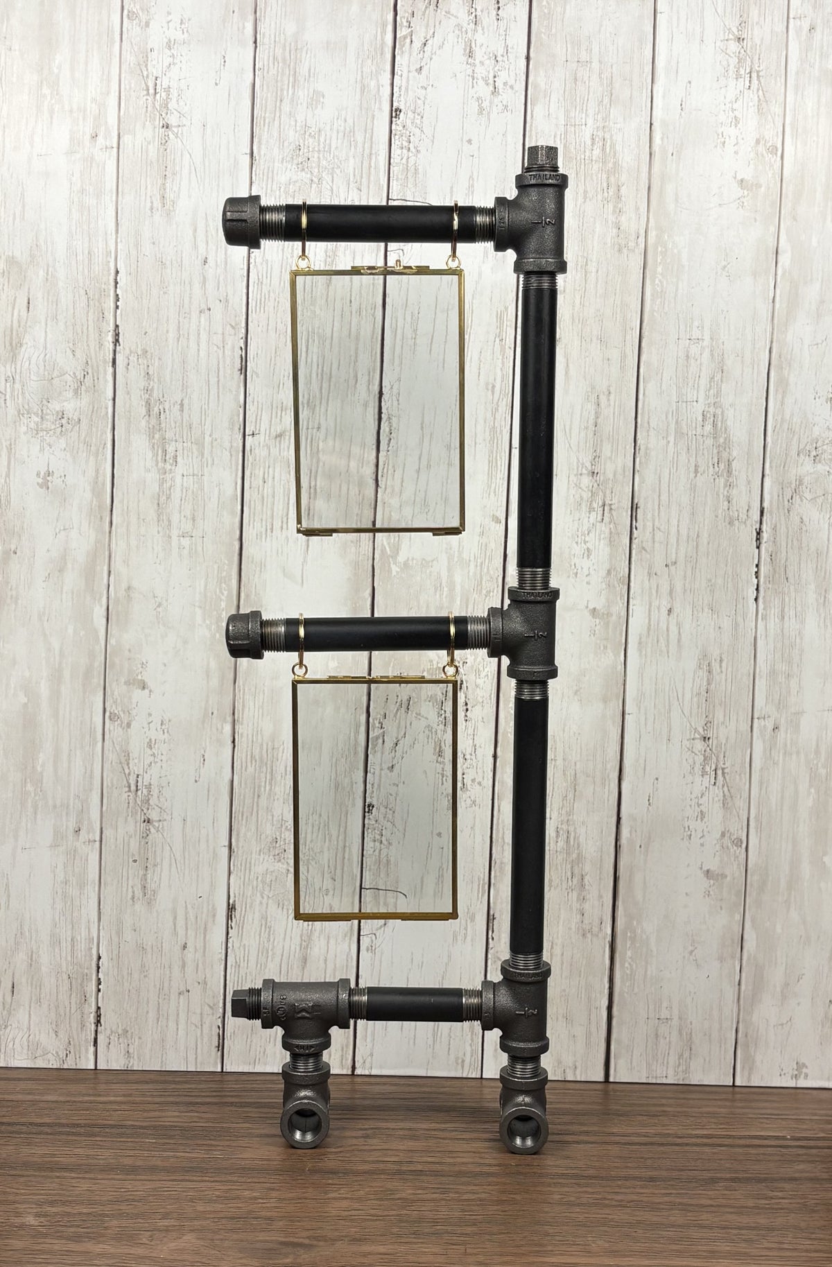 Black Iron Pipe Double Picture Frame Display Stand