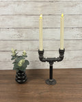 Black Iron Pipe Taper Double Candle Holder