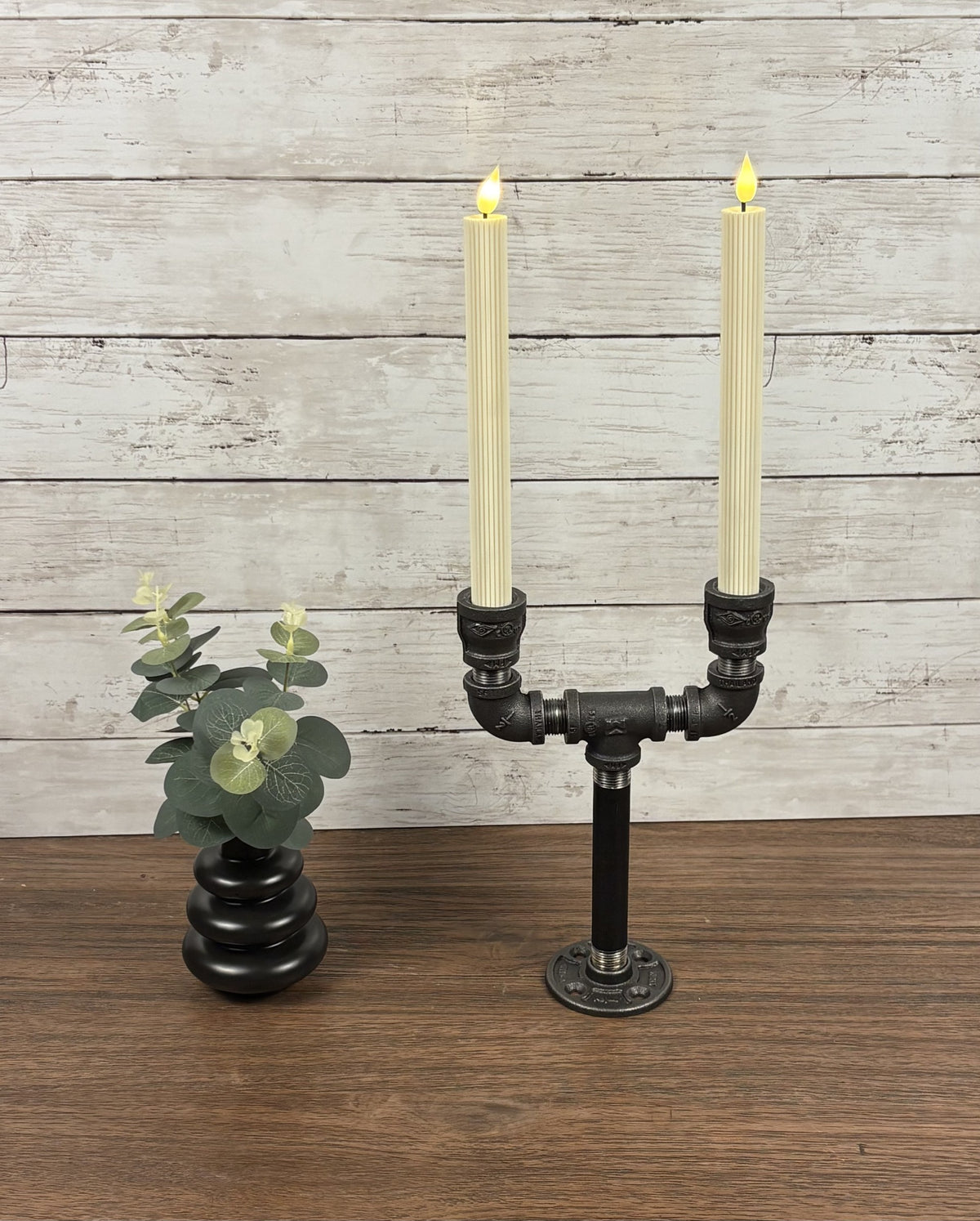 Black Iron Pipe Taper Double Candle Holder
