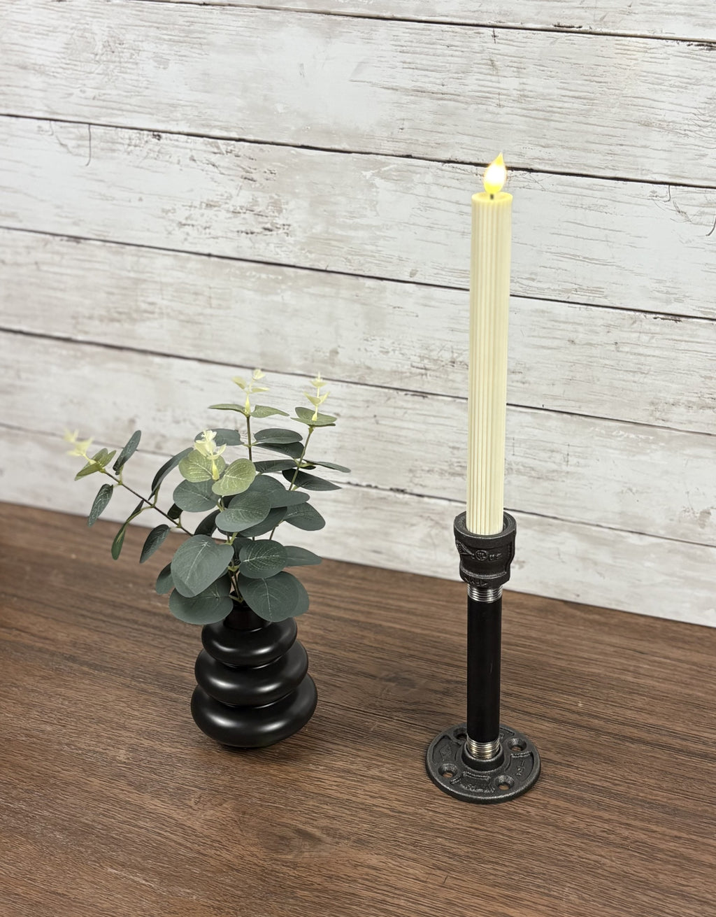 Black Iron Pipe Taper Candle Holder - Set of 2