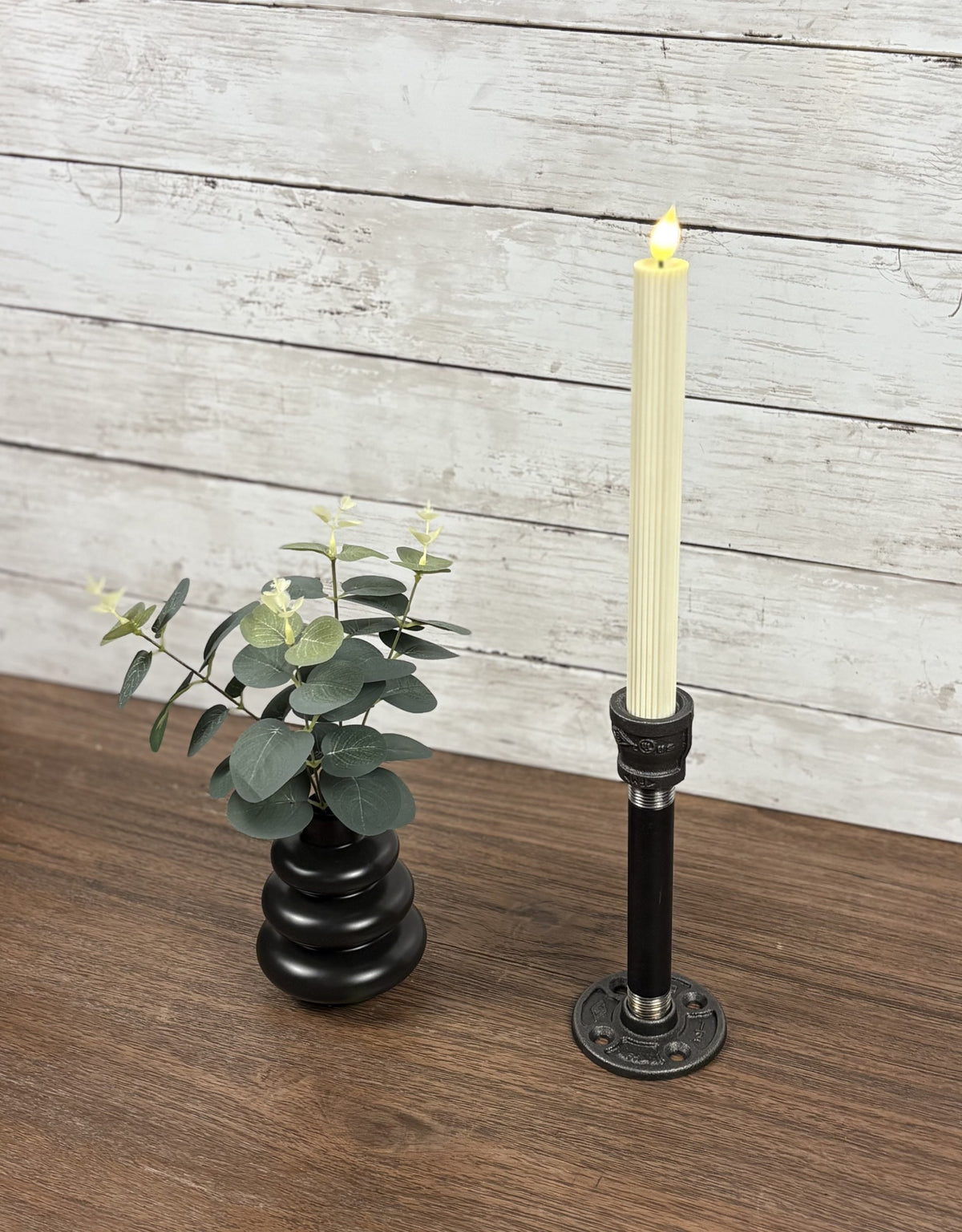 Black Iron Pipe Taper Candle Holder - Set of 2
