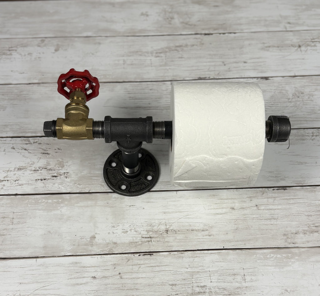 Black Iron Pipe Toilet Paper Holder With Brass Valve