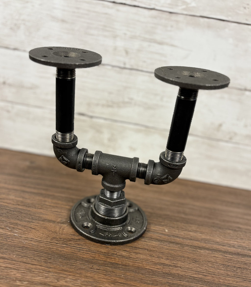 Black Iron Pipe Double Candle Holder