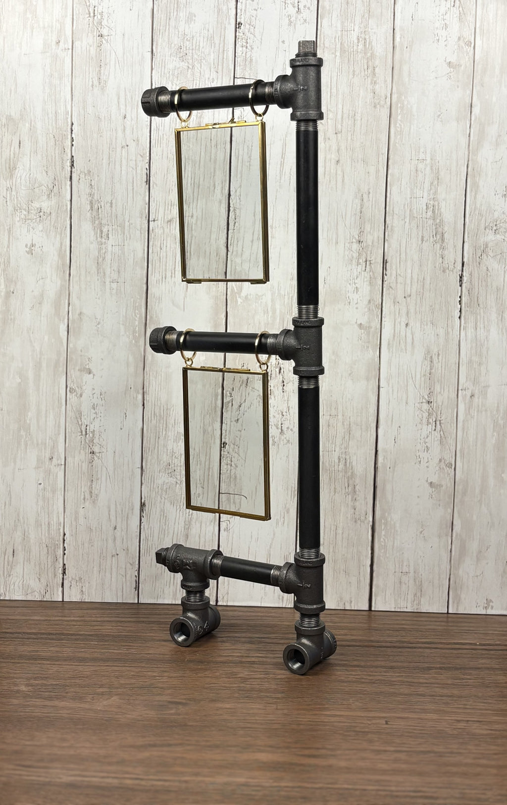 Black Iron Pipe Double Picture Frame Display Stand
