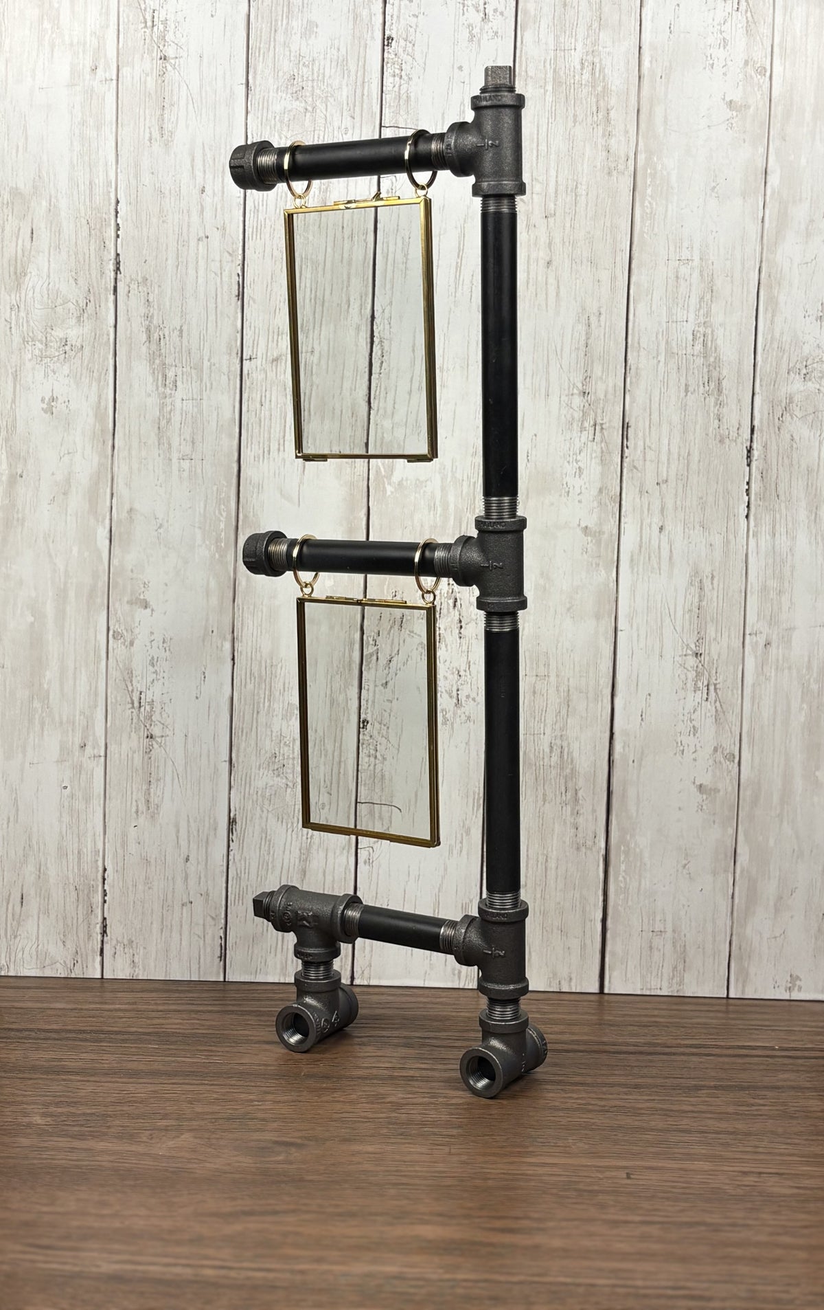 Black Iron Pipe Double Picture Frame Display Stand