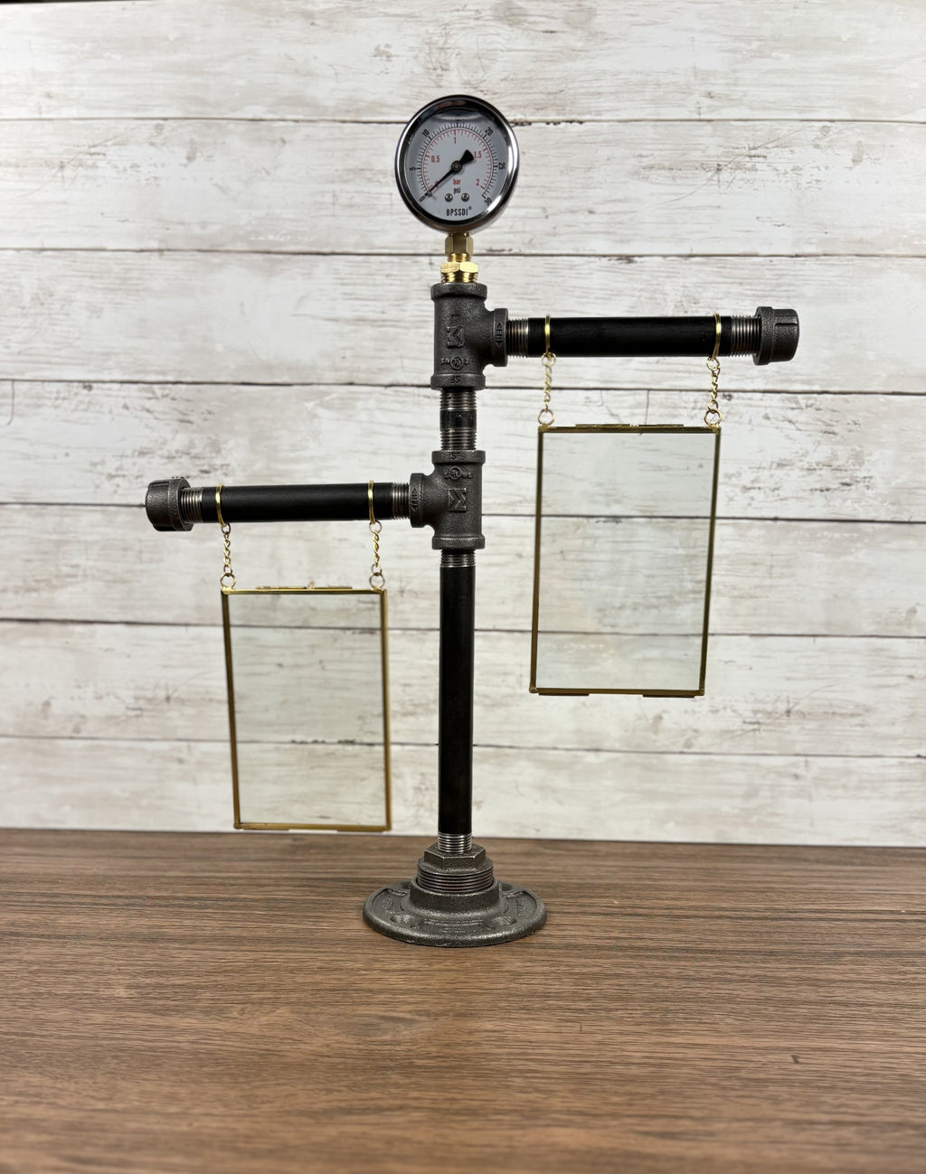 Black Iron Pipe Two-Tier 4x6 Picture Frame Display Stand