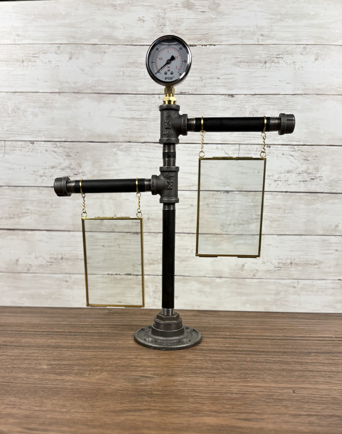 Black Iron Pipe Two-Tier 4x6 Picture Frame Display Stand