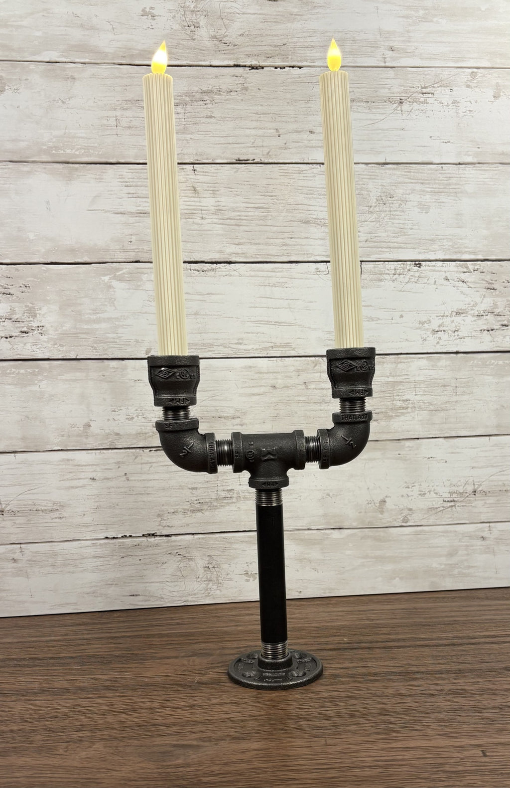 Black Iron Pipe Taper Double Candle Holder