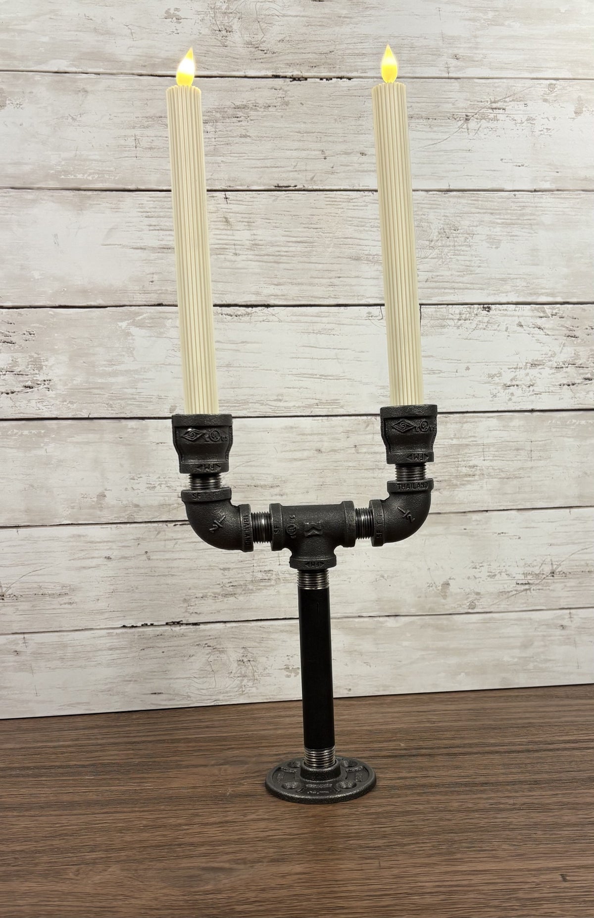 Black Iron Pipe Taper Double Candle Holder