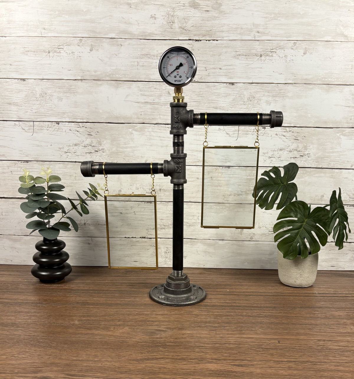 Black Iron Pipe Two-Tier 4x6 Picture Frame Display Stand