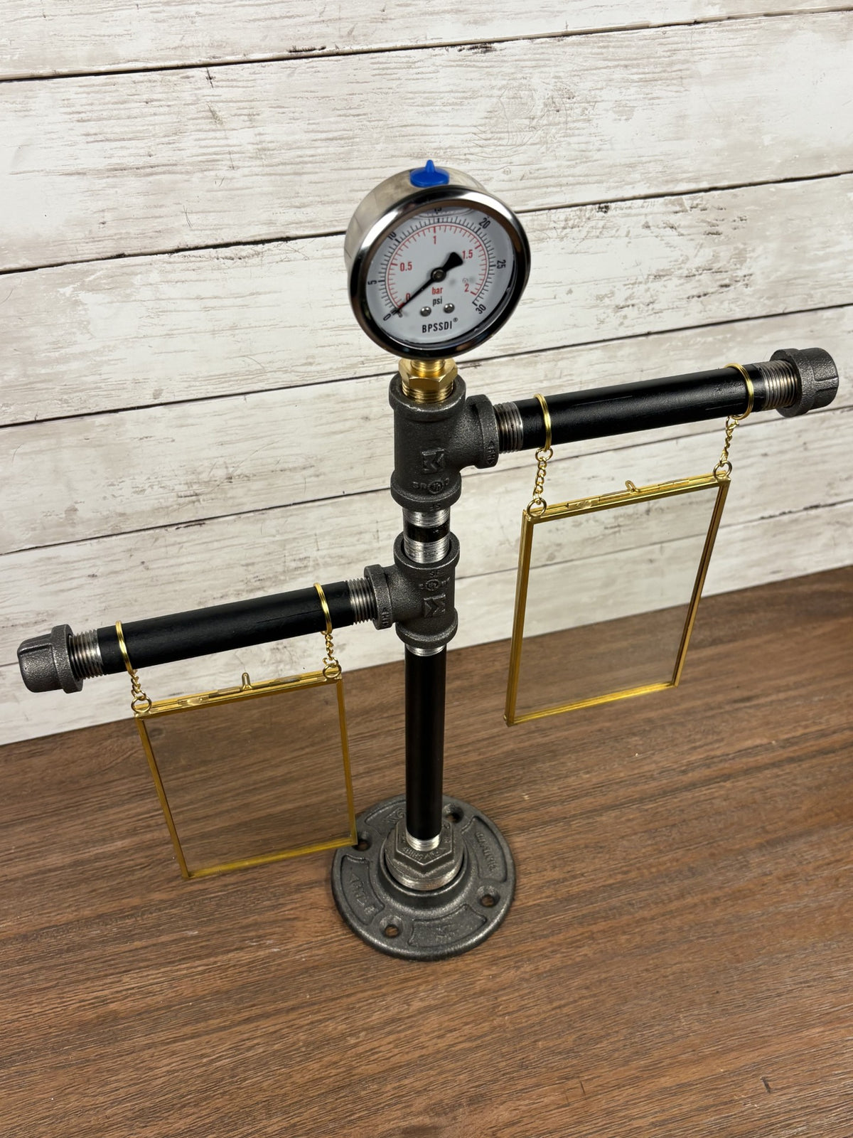 Black Iron Pipe Two-Tier 4x6 Picture Frame Display Stand